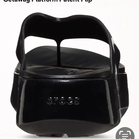 CROCS Black Patent Platform Sandals - Picture 5 of 7